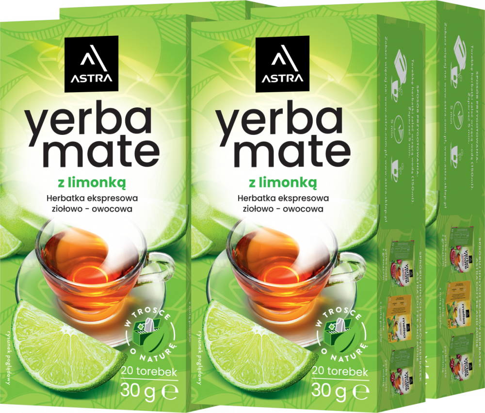 4x Herbata Yerba Mate w torebkach Astra, ziołowo-owocowa, limonka, 20 sztuk x 1.5g