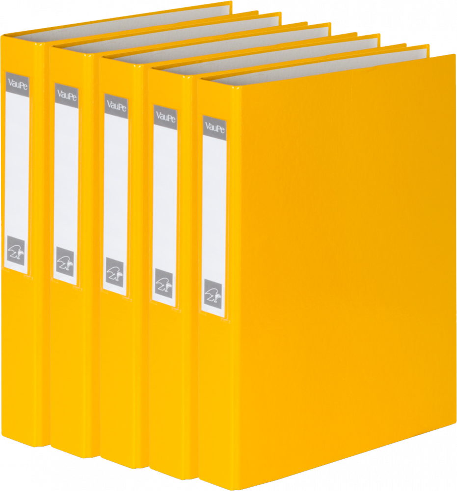 5x Segregator VauPe FCK, A4, szerokość grzbietu 40mm, do 150 kartek, 2 ringi, żółty