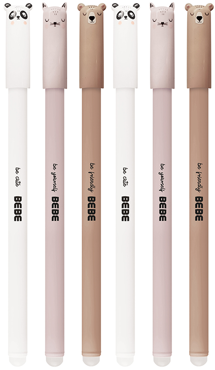 6x Długopis wymazywalny BEBE Friends, tusz niebieski/ obudowa mix kolorów