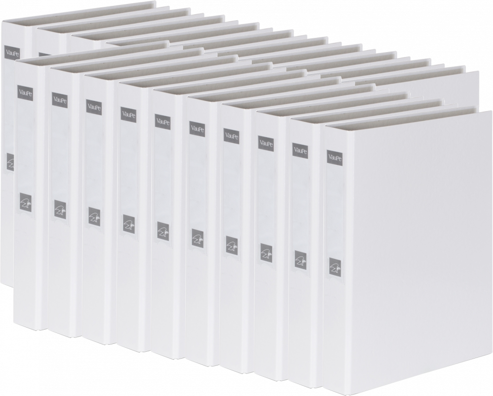 20x Segregator ringowy VauPe, A4, szerokość grzbietu 40mm, do 200 kartek, 4 ringi, biały