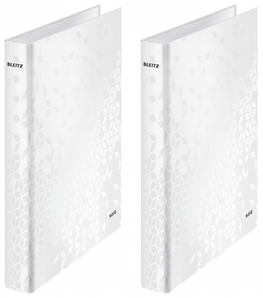 2x Segregator Leitz Wow, A4, szerokość grzbietu 40mm, do 250 kartek, 4 ringi biały