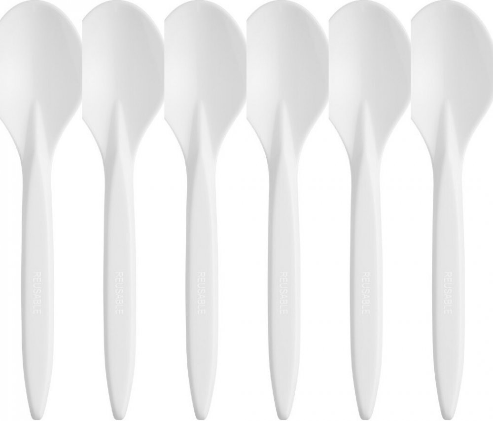 6x Łyżki wielorazowe Bittner premium, 18cm, plastik, 100 sztuk, biały