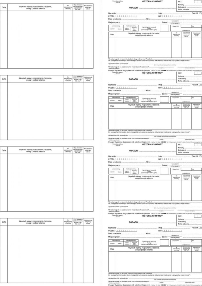 4x Historia choroby poradni Stolgraf Z-3 MZ/OG-2, 1/2 A3, offsetowy, 100k