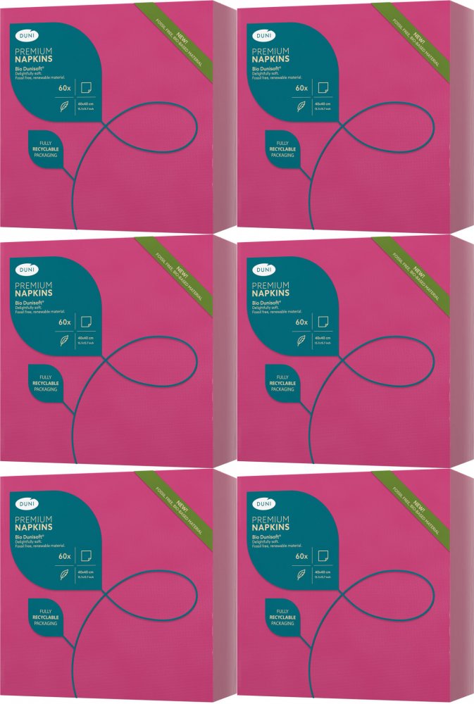 6x Serwetki Duni Bio Dunisoft, 40x40cm, 60 sztuk, fuksja