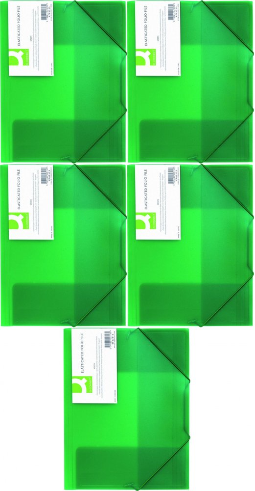 5x Teczka plastikowa z gumką Q-connect, 3-skrzydłowa, A4, transparentny zielony