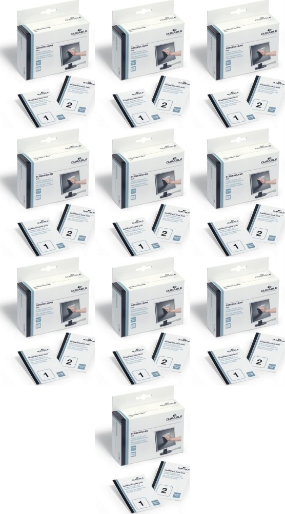 10x Chusteczki do czyszczenia ekranów, tabletów i laptopów Durable Screenclean Duo, 10x2 sztuki (suche i mokre), biały