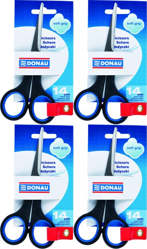 4x Nożyczki biurowe Donau Soft Grip, 14cm, czarno-niebieski