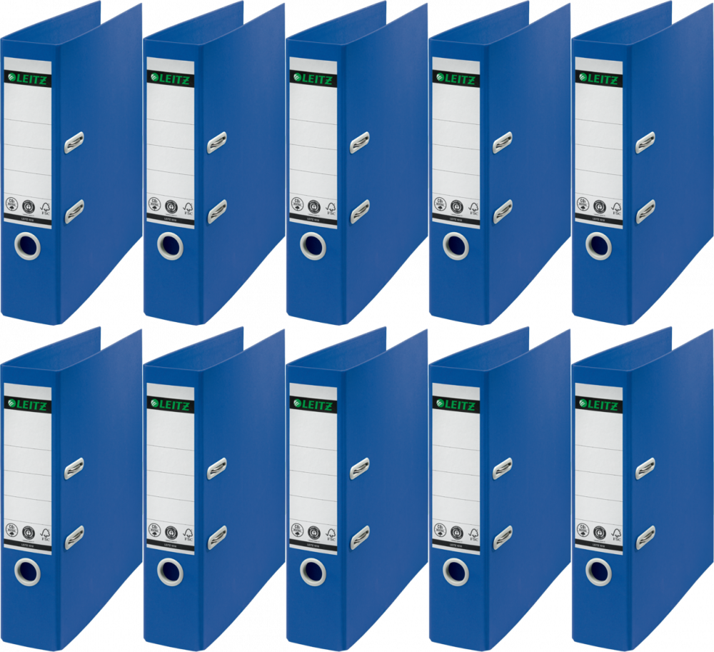 10x Segregator A4 Leitz 180° Recycle, 80mm, do 600 kartek, niebieski