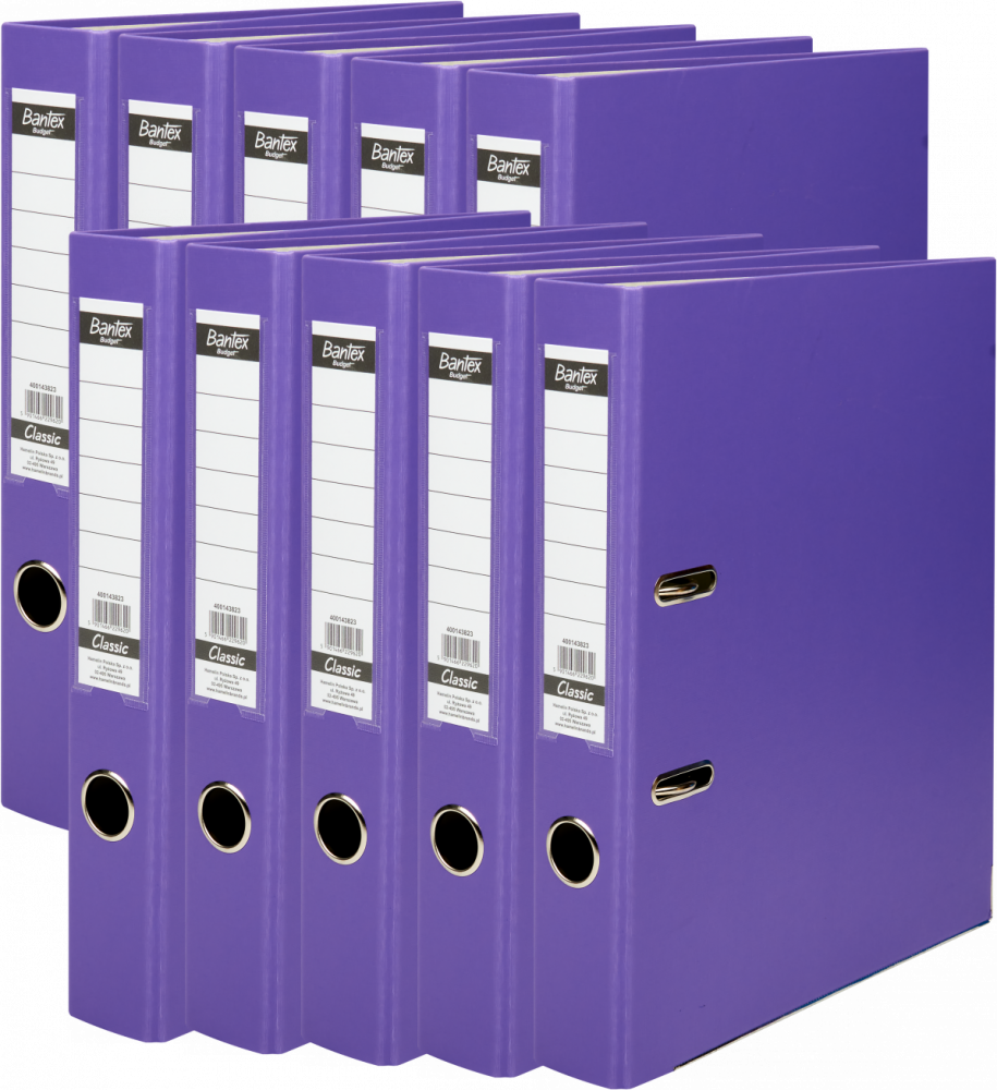 10x Segregator A4 Bantex Budget Classic, 50mm, do 350 kartek, fioletowy