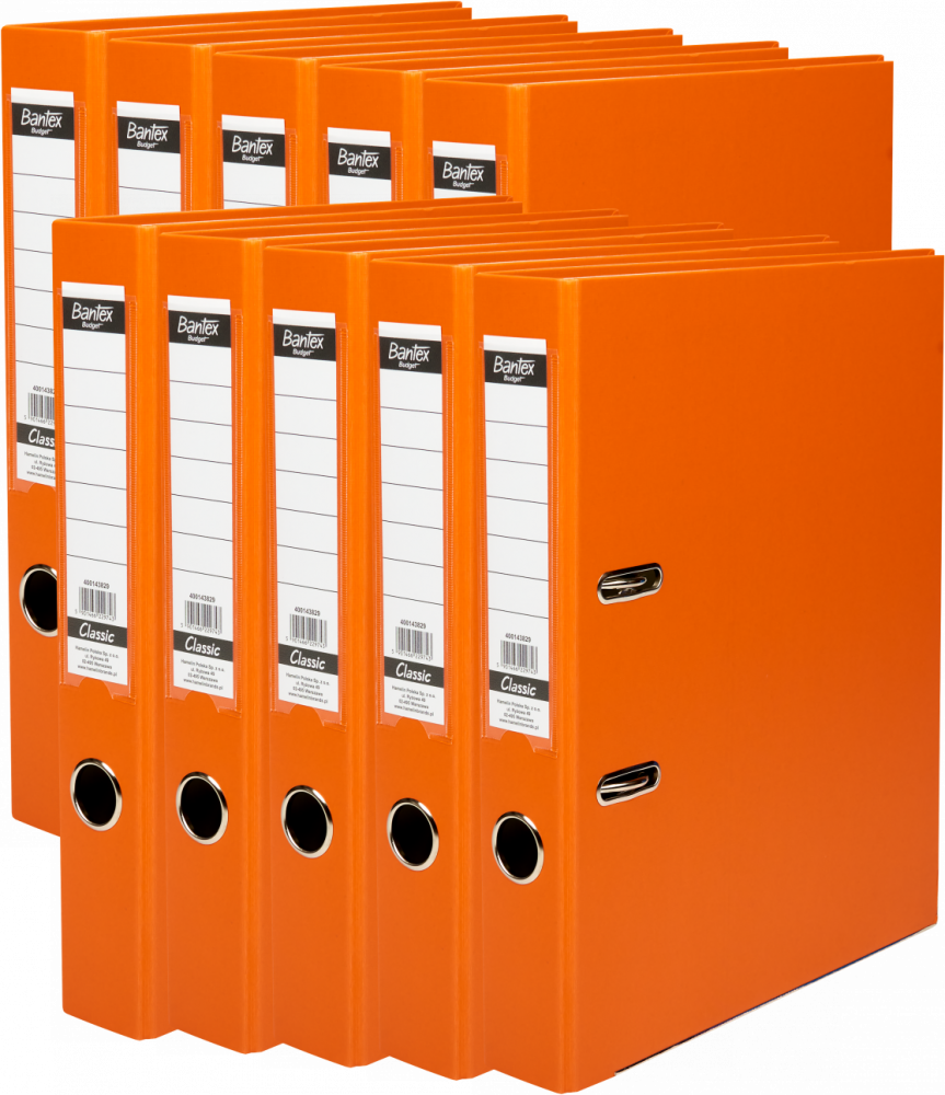 10x Segregator A4 Bantex Budget Classic, 50mm, do 350 kartek, pomarańczowy