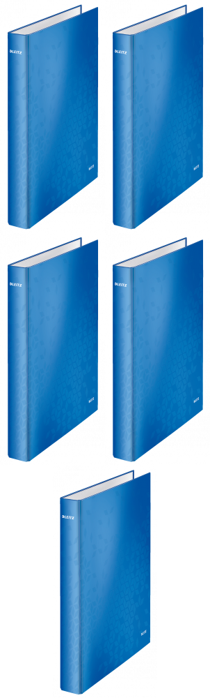 5x Segregator Leitz Wow, A4, szerokość grzbietu 40mm, do 250 kartek, 4 ringi niebieski