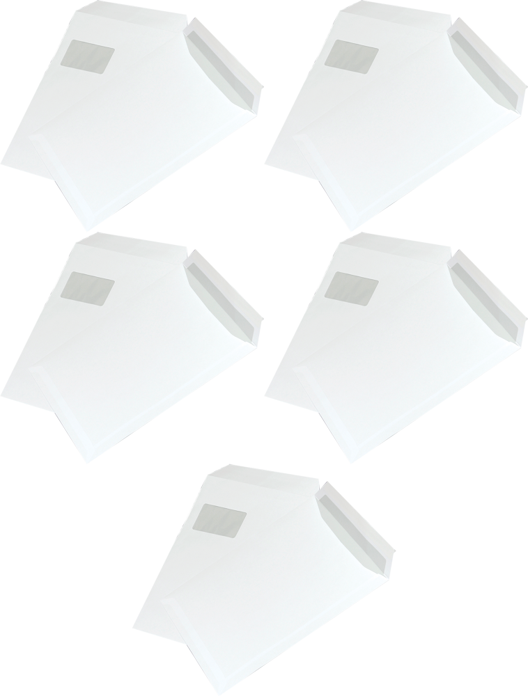 5x Koperta standardowa NC Koperty, C4, z paskiem HK, okno lewe górne, 50 sztuk, biały