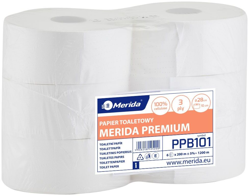 Papier toaletowy Merida PPB101 Premium, 3-warstowy, 6 rolek, 200m, biały