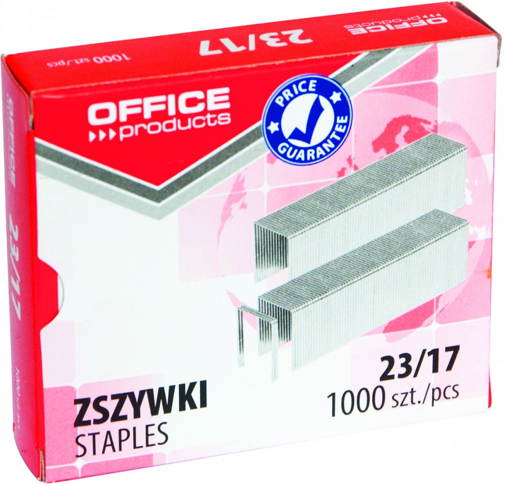 Zszywki Office Products 23/17, 1000 sztuk, srebrny
