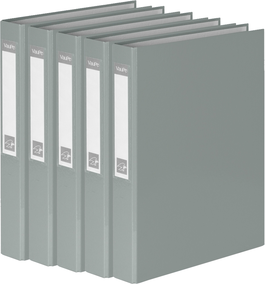 5x Segregator ringowy VauPe, A4, szerokość grzbietu 40mm, do 200 kartek, 4 ringi, szary