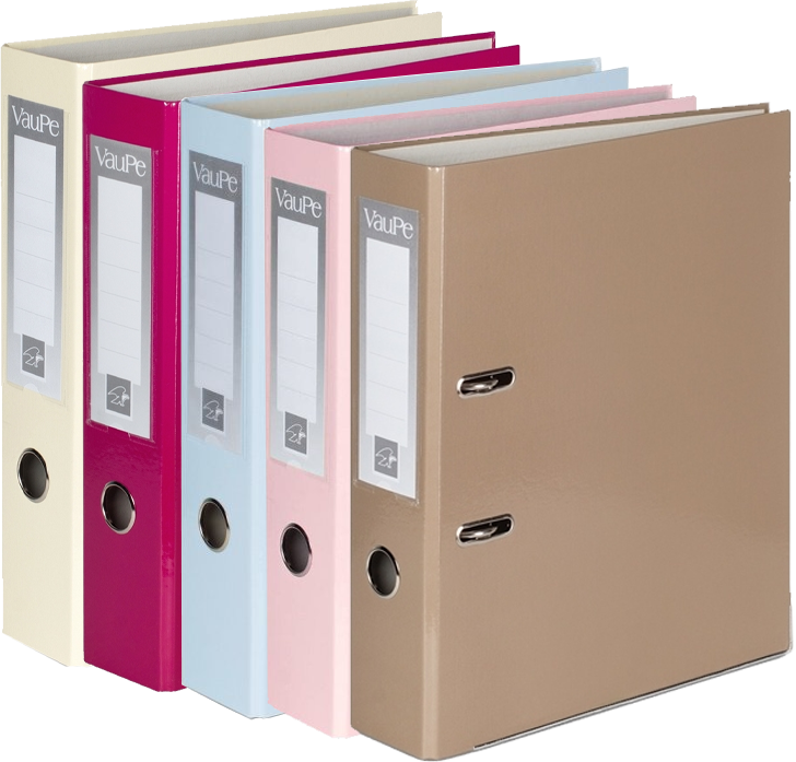 Zestaw: 5x Segregator A4 VauPe FCK, 75mm, mix kolorów (pastelowy różowy, waniliowy, błękitny, różowy, kakaowy)