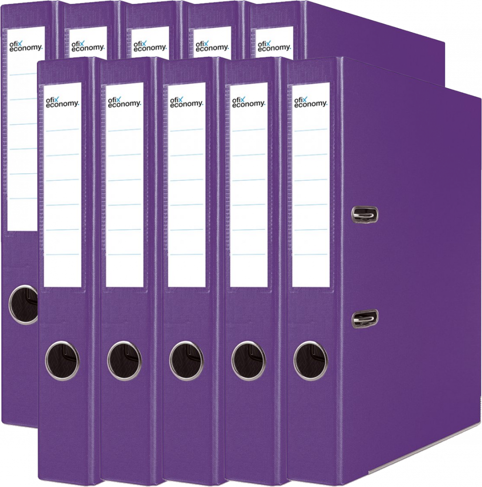 10x Segregator A4 Ofix Economy, 50mm, do 350 kartek, fioletowy