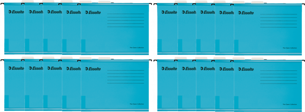 25x Teczka zawieszkowa kartonowa Esselte Classic, z wąsem skoroszytowym, A4, 330x245mm, 210g/m2, niebieski