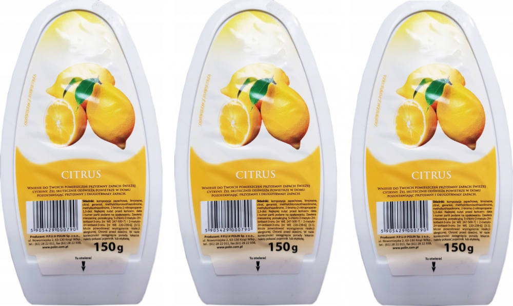 3x Odświeżacz powietrza Citrus, cytrynowy, żel, 150g