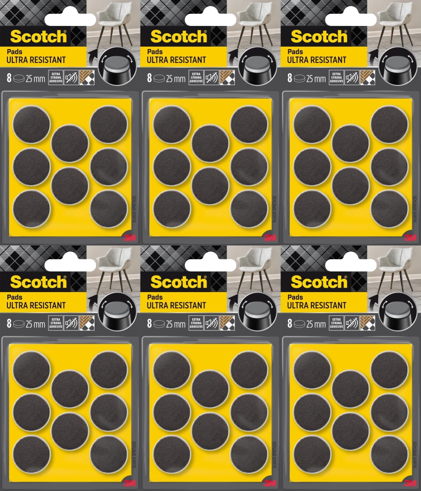 6x Podkładki filcowe Scotch, 25mm, 8 sztuk, szary