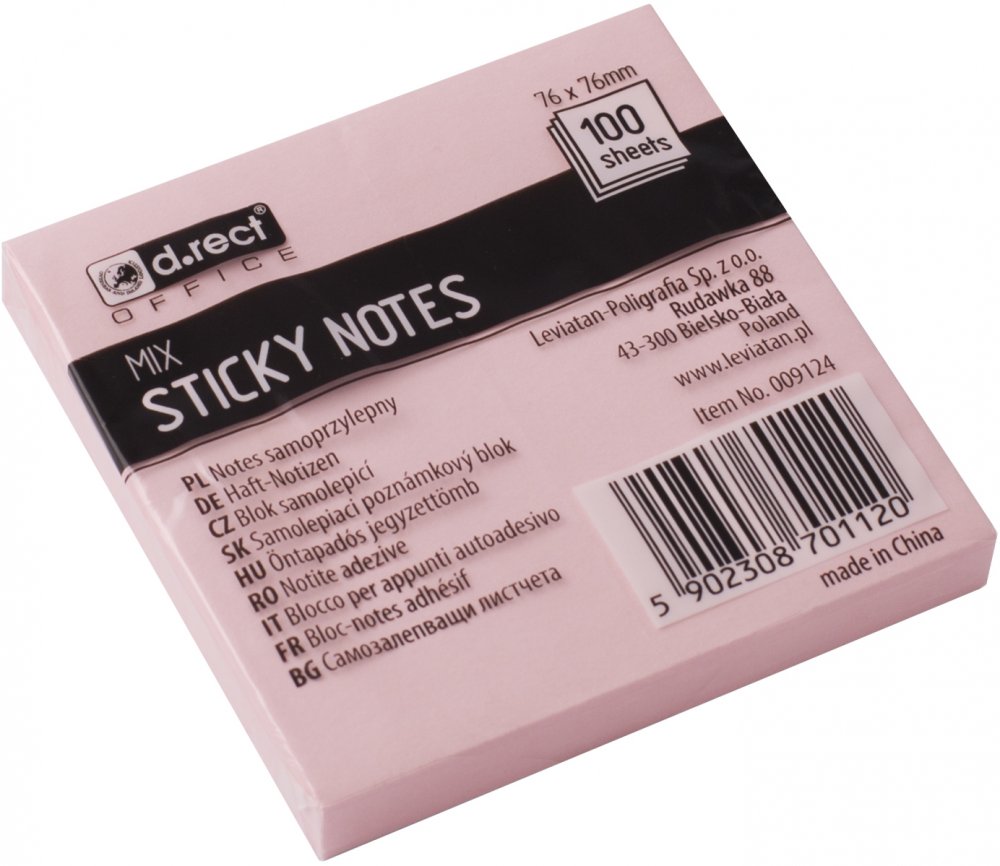 Karteczki samoprzylepne D.Rect, 76x76mm, 100 karteczek, mix kolorów pastelowych