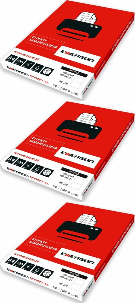 3x Etykiety samoprzylepne Emerson, 210x148mm, 100 arkuszy, biały