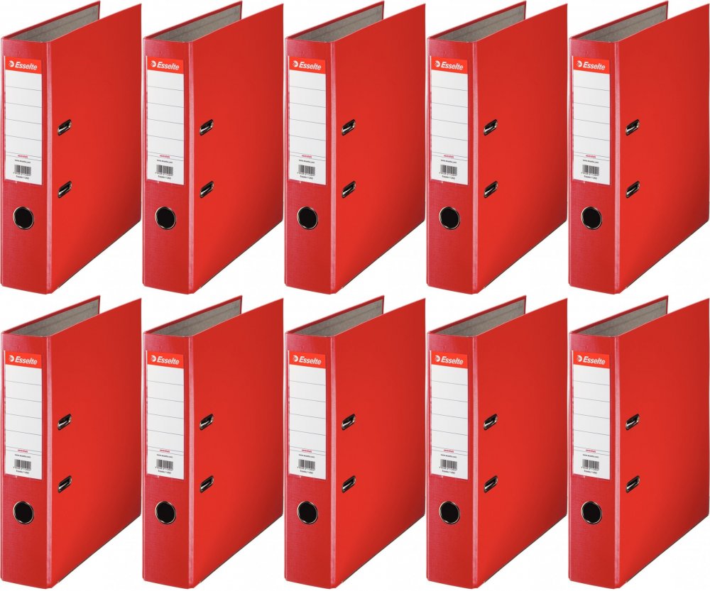 10x Segregator A4 Esselte, 75mm, do 500 kartek, ekonomiczny, czerwony