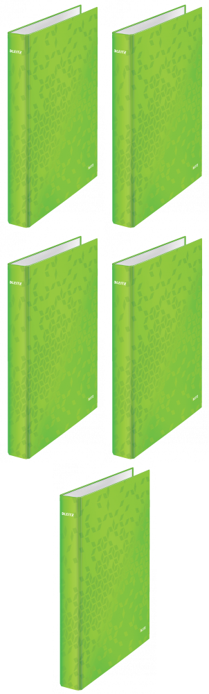 5x Segregator Leitz Wow, A4, szerokość grzbietu 40mm, do 250 kartek, 2 ringi, zielony metalik