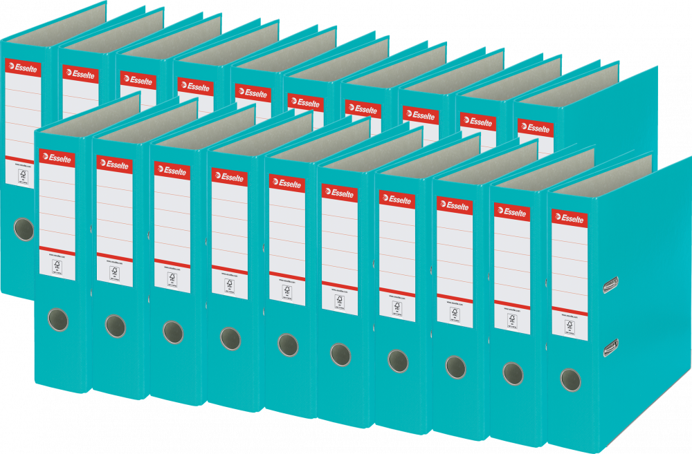 20x Segregator A4 Esselte, 75mm, do 500 kartek, ekonomiczny, turkusowy
