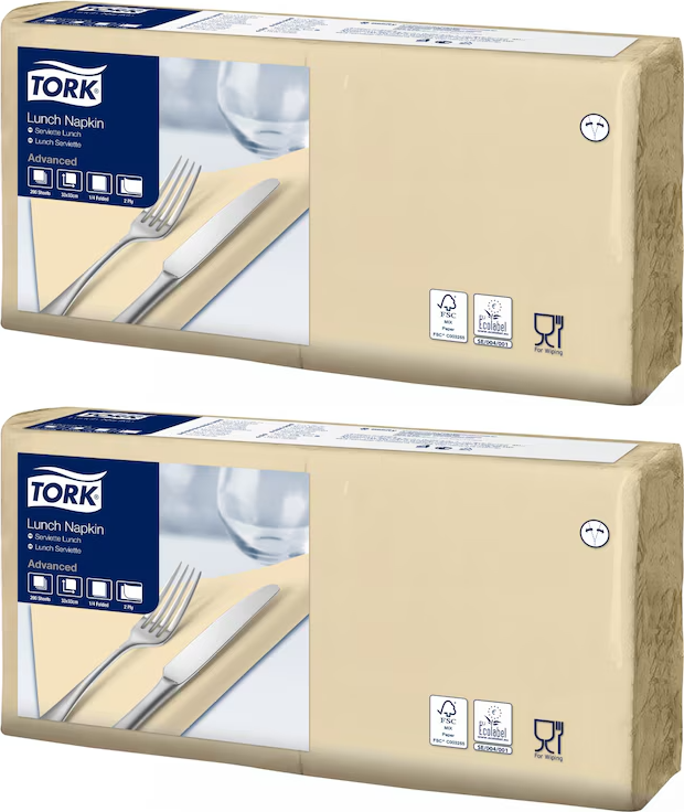 2x Serwetki Tork 477206, 33x33cm, składane w 1/4, 2-warstwowe, 200 sztuk, piaskowy