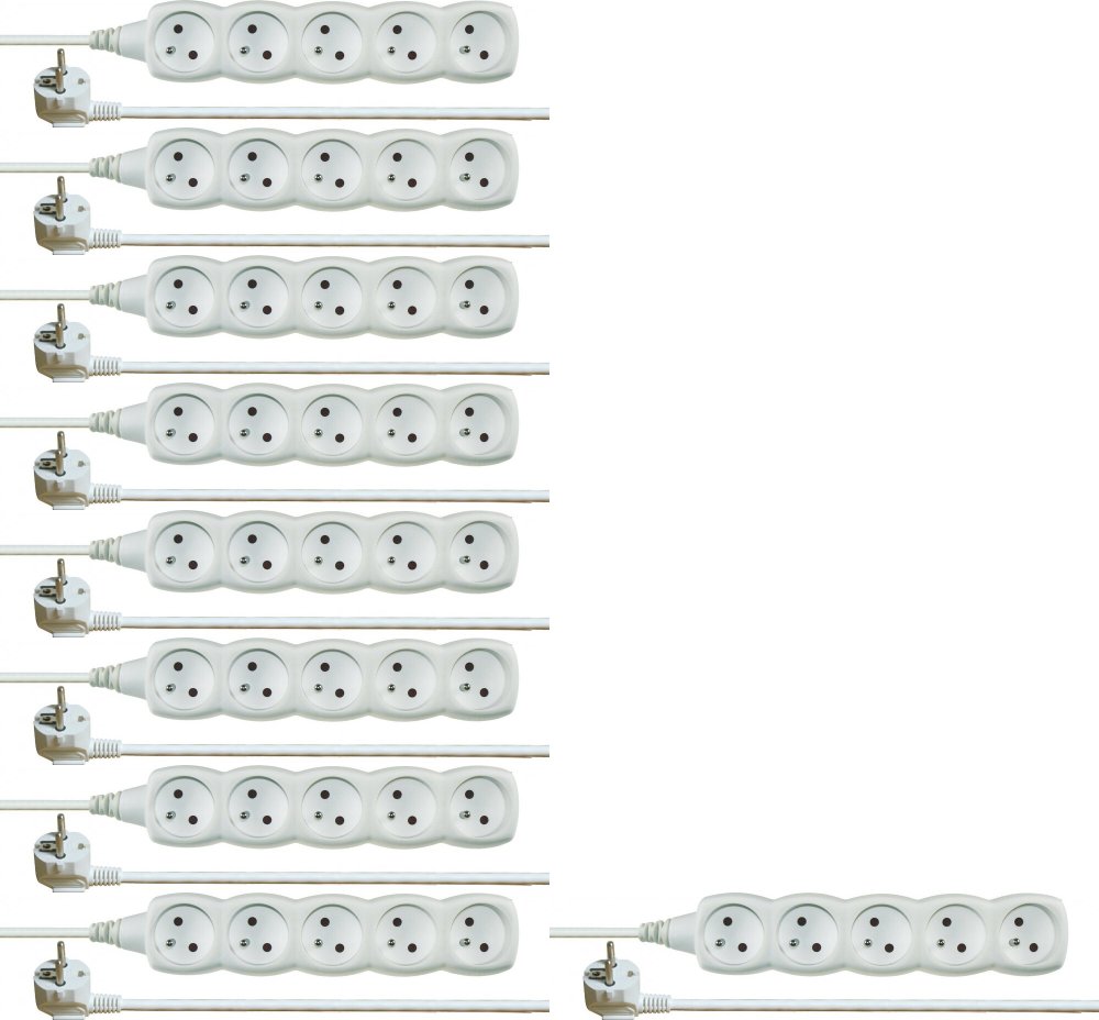 10x Przedłużacz Jonex, 5m, 5 gniazd, biały