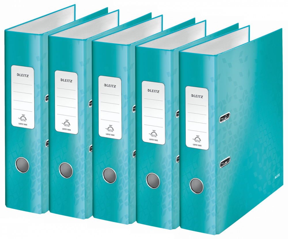 5x Segregator A4 Leitz Wow 180°, 80mm, do 600 kartek, turkusowy