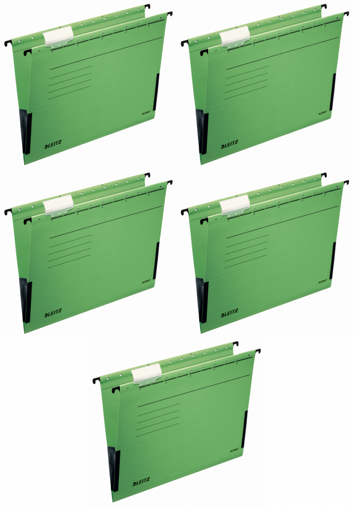 5x Teczka zawieszkowa kartonowa z rozciągliwymi bokami Leitz Alpha, A4, 348x260mm, 275g/m2, zielony
