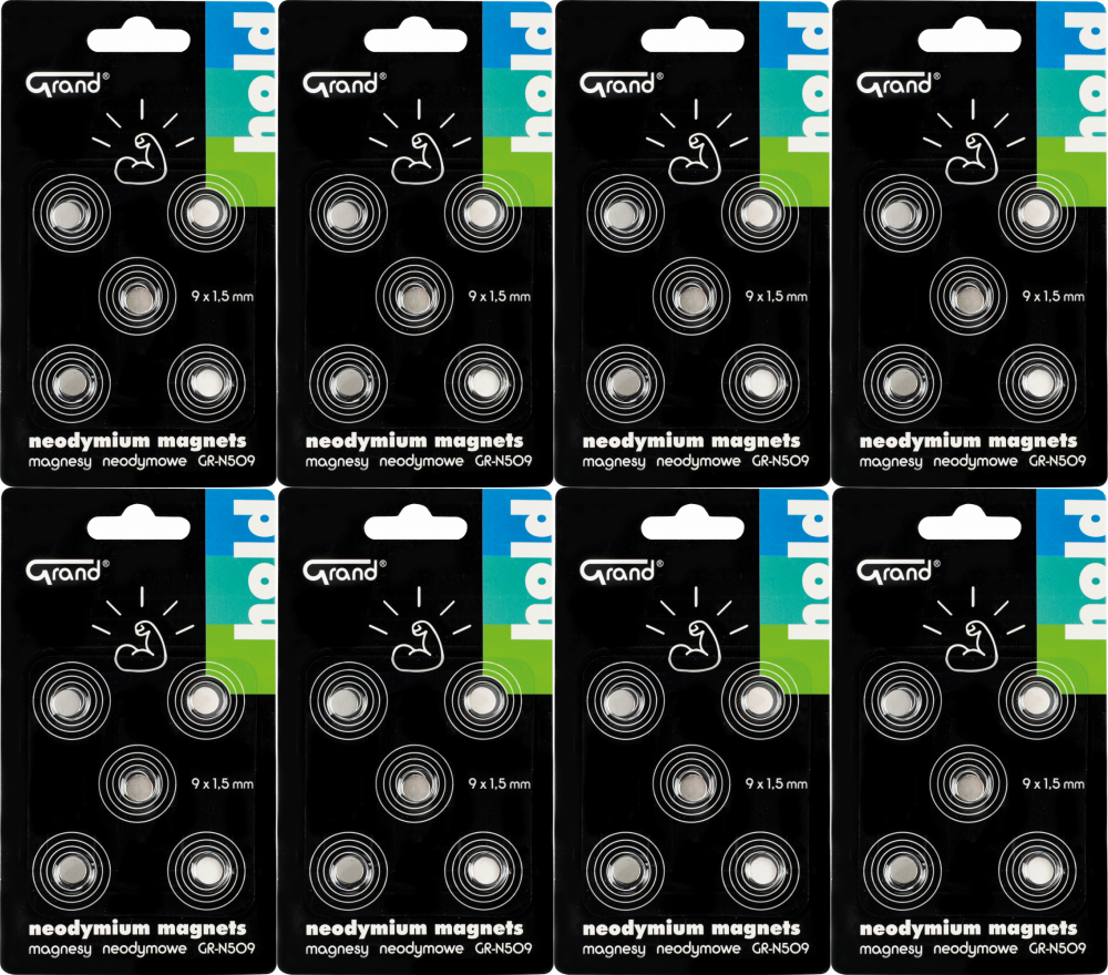 8x Magnesy neodymowe Grand GR-N509, 9mm, 5 sztuk, srebrny