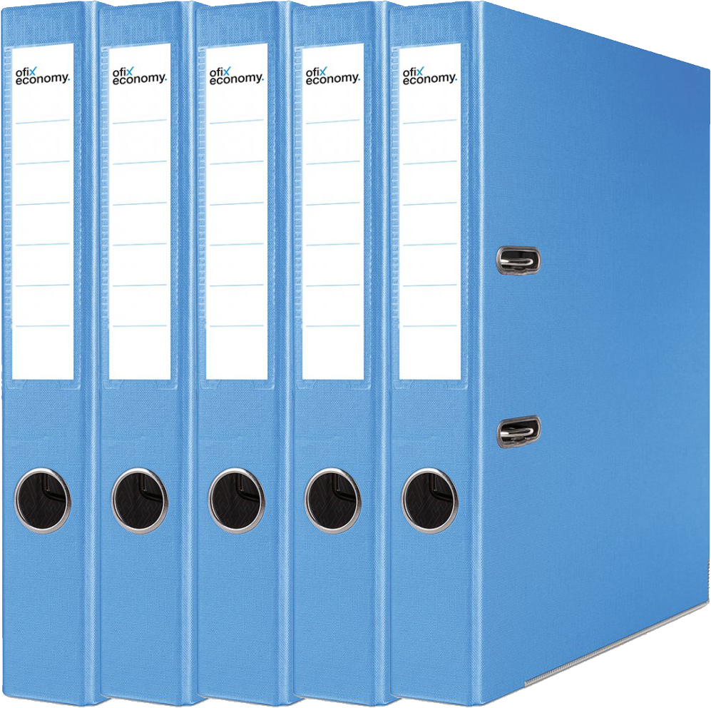 5x Segregator A4 Ofix Economy, z wyklejką, 50mm, do 350 kartek, jasnoniebieski