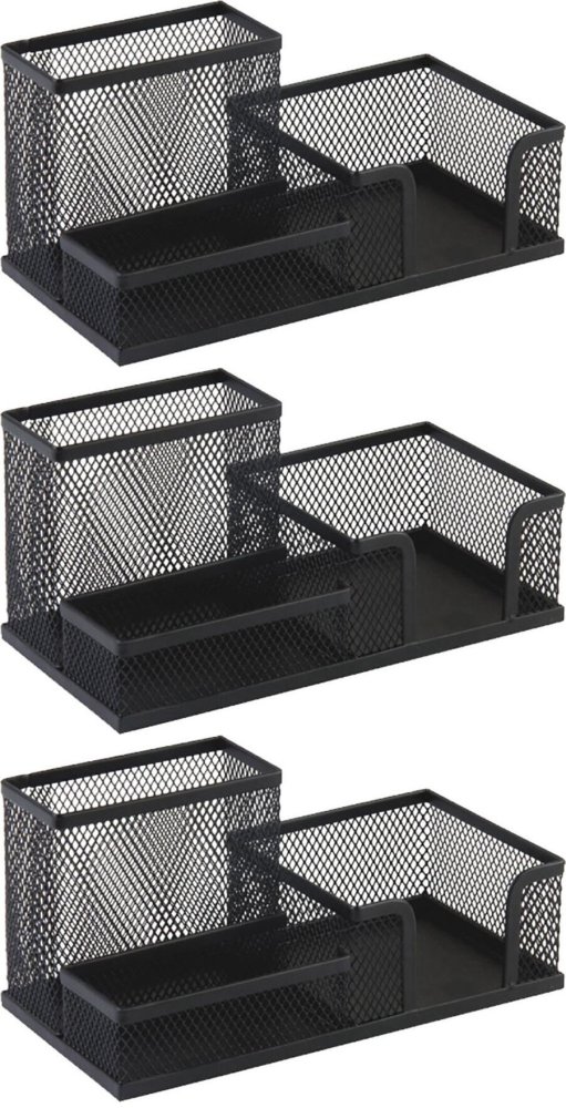 3x Przybornik na biurko Leviatan, metalowy (druciany), 3 przegrody, 205x103x98 mm, czarny