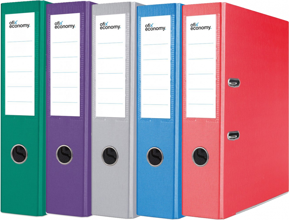 Zestaw 5x segregator Ofix Economy, A4, szerokość grzbietu 75mm, do 500 kartek, mix kolorów