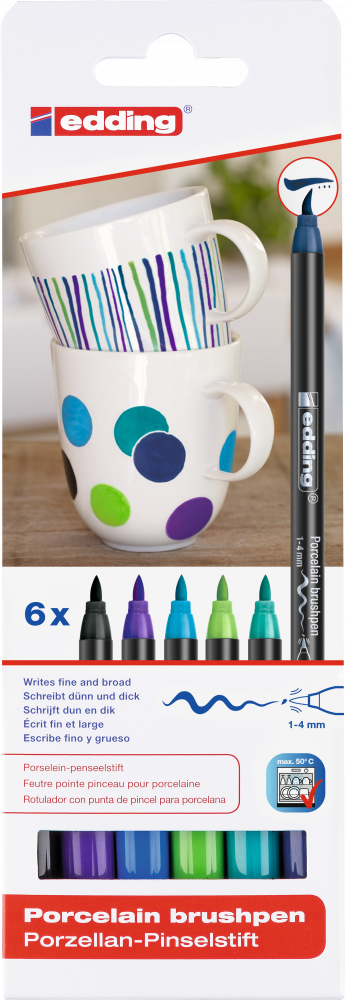 Pisak do powierzchni ceramicznych edding 4200, 1-4mm, 6 sztuk, mix kolorów zimnych