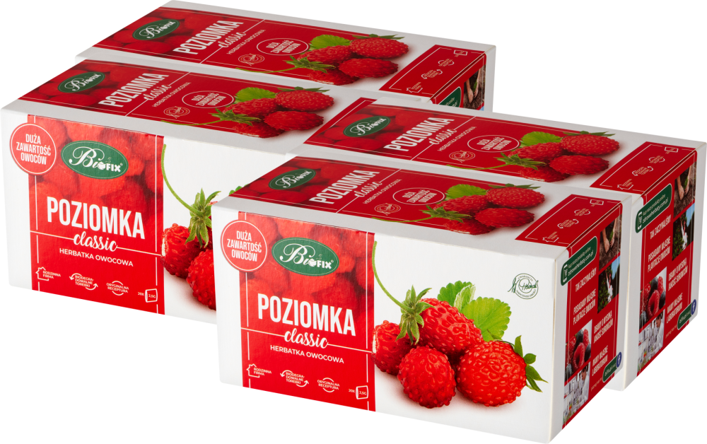 4x Herbata owocowa w torebkach BiFix Classic, poziomka, 20 sztuk x 2.5g