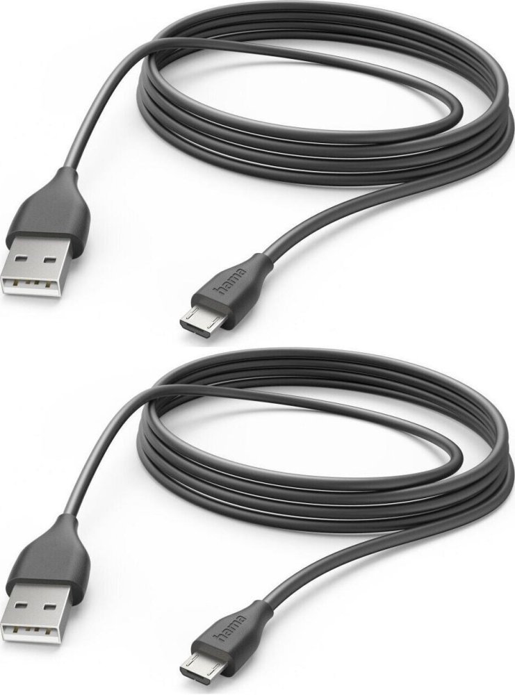 2x Kabel USB A/ micro USB Data Hama, 2.0, 3m, czarny