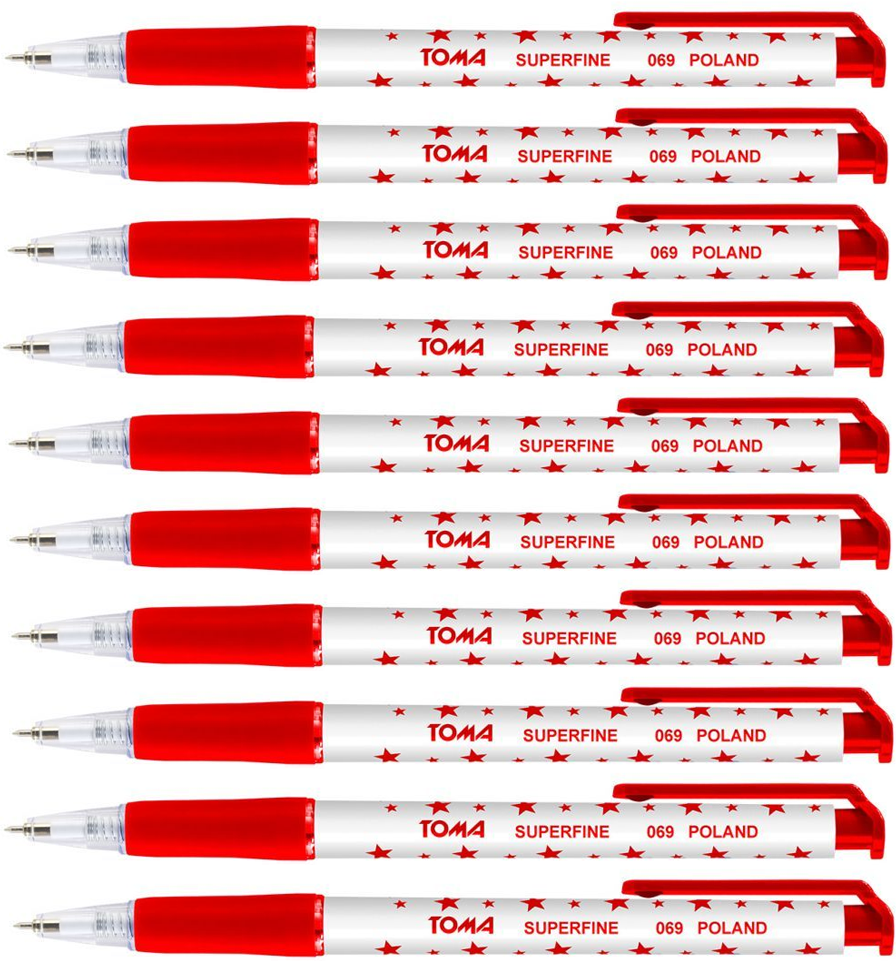 10x długopis automatyczny Toma, Superfine 069, 0.5mm, czerwony
