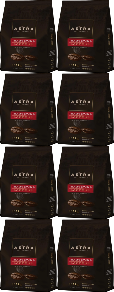 8x Kawa ziarnista Astra Łagodna Arabica, Tradycyjna, 1kg