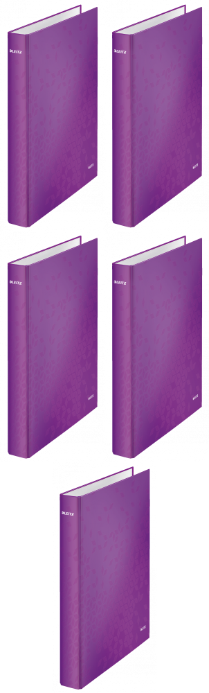 5x Segregator Leitz Wow, A4, szerokość grzbietu 40mm, do 250 kartek, 2 ringi, fioletowy