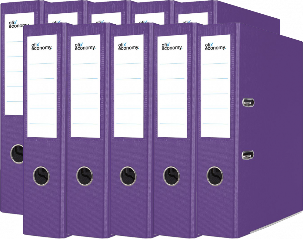 10x Segregator A4 Ofix Economy, z wyklejką, 75mm, do 500 kartek, fioletowy