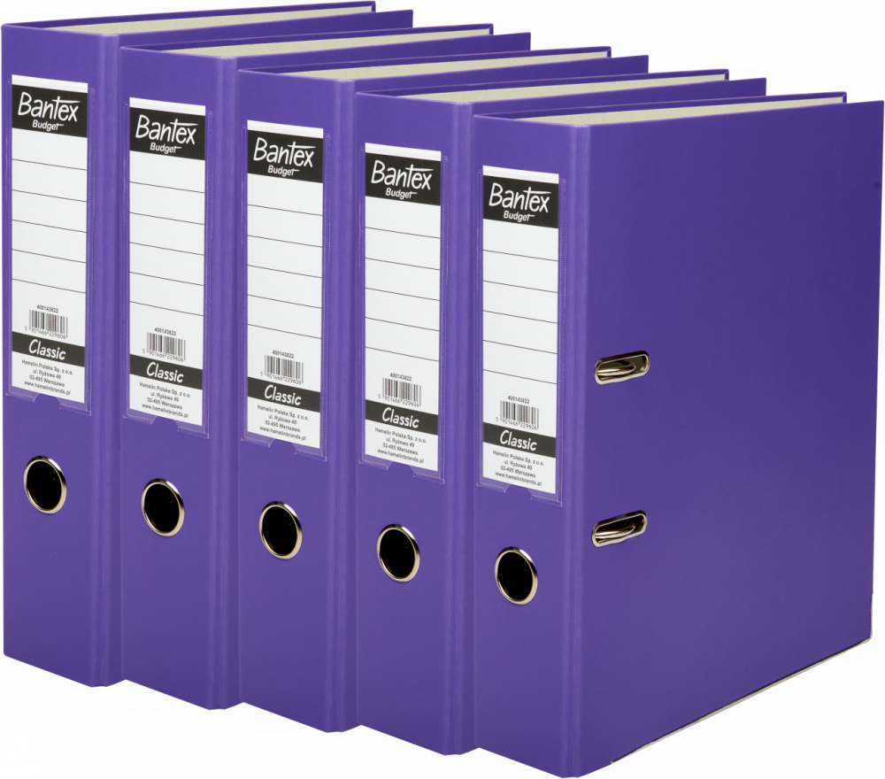 5x Segregator A4 Bantex Budget Classic, 75mm, do 500 kartek, fioletowy