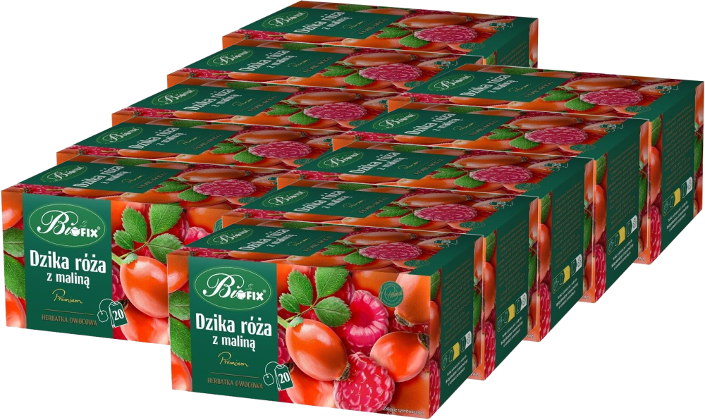 10x Herbata owocowa w kopertach BiFix Premium, dzika róża z maliną, 20 sztuk x 2g