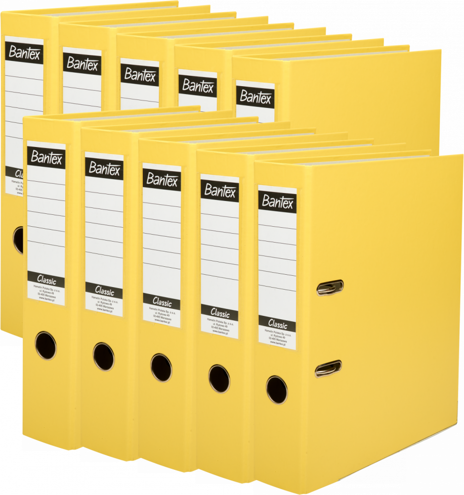 10x Segregator A4 Bantex Budget Classic, 75mm, do 500 kartek, żółty