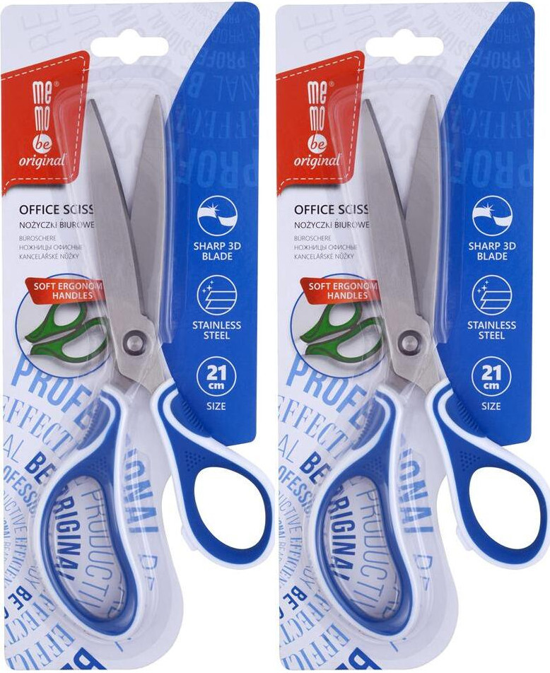2x Nożyczki biurowe MemoBe, profilowane, ostrze 3D, 21cm,mix kolorów