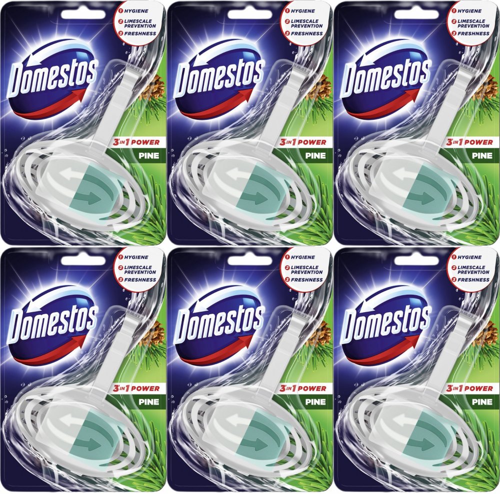 6x Kostka do WC z koszyczkiem Domestos, 3w1, Pine, 35g