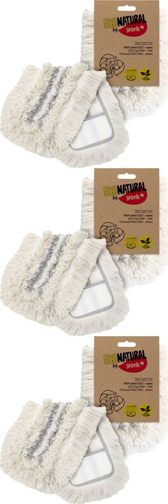 3x Mop płaski Eco Natural by York, 50x17cm, rozmiar płytki mopa 42x10cm, końcówka